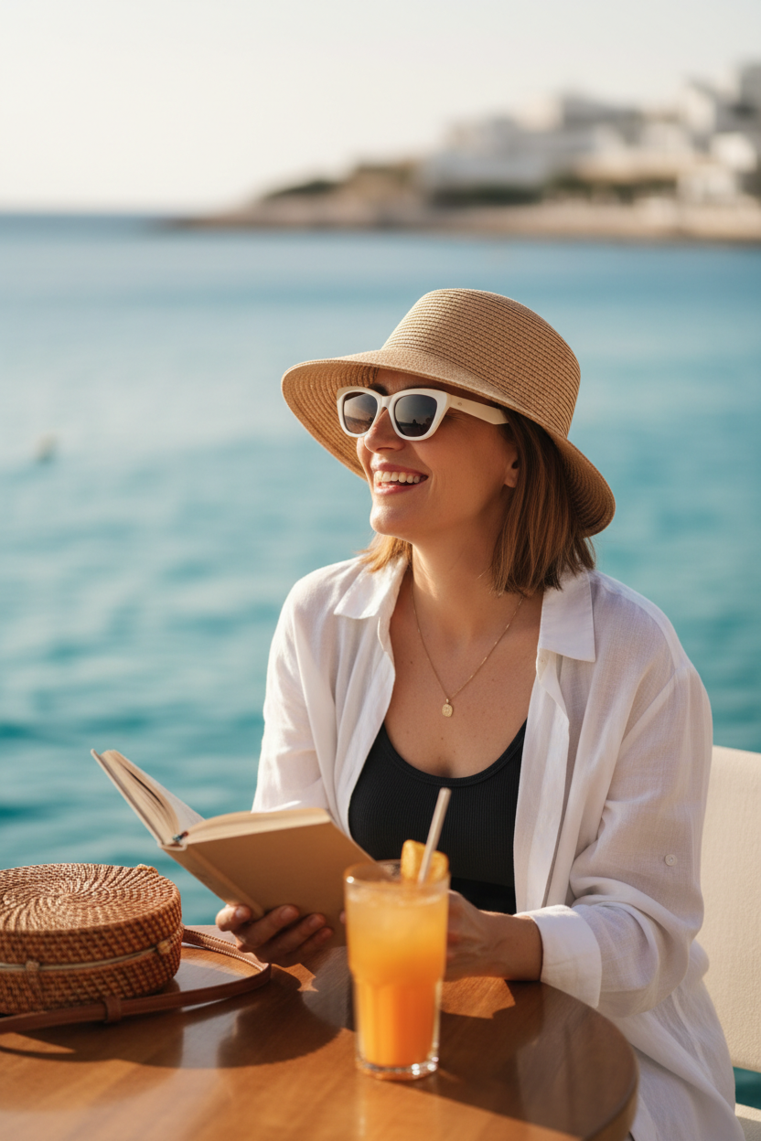 Woman reading by the water